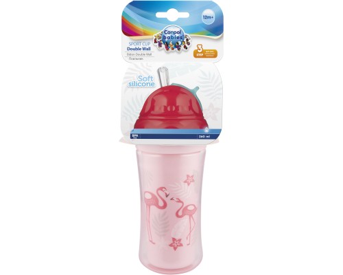 Поїльник-непроливайка Canpol babies Фламінго подвійна стінка із силіконовою трубочкою 260 мл (74/050)