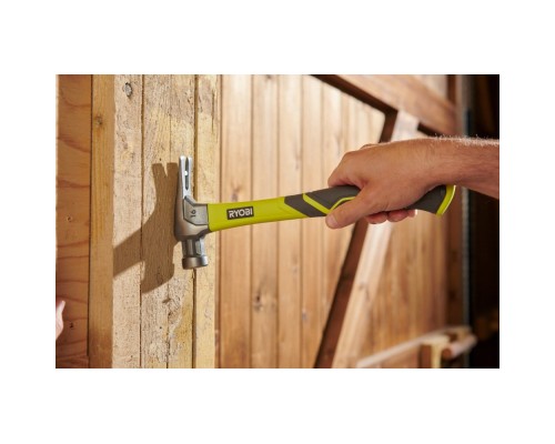 Молоток Ryobi RH16FSS, 450г, рукоятка зі скловолокна, цвяходер, магнітний тримач (5132005333)