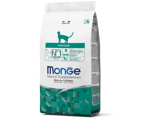 Сухий корм для кішок Monge Cat Hairball зі смаком курки, кукурудзи та рису 5 кг (8009470125548)