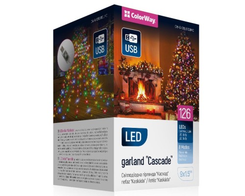 Гірлянда ColorWay Каскад LED 126 9 x 1.5 м 8 функцій різнокольорова USB (CW-G-126L91CUMC)