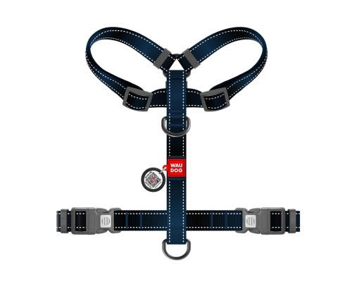 Шлея для собак WAUDOG Nylon Mono анатомічна H-подібна з QR паспортом, пластиковий фастекс, XL чорна (54591)