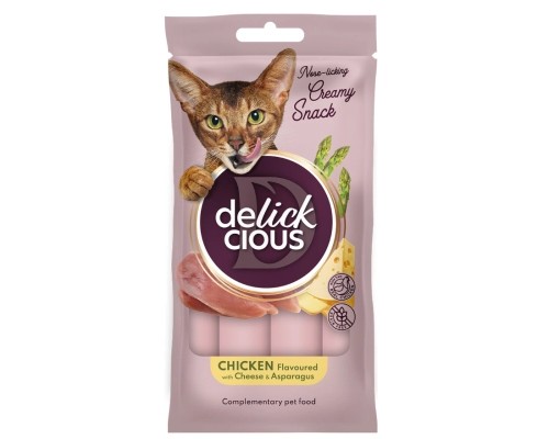 Ласощі для котів Delickcious курка з додаванням сиру та спаржі 4х15 г (4820269145184)