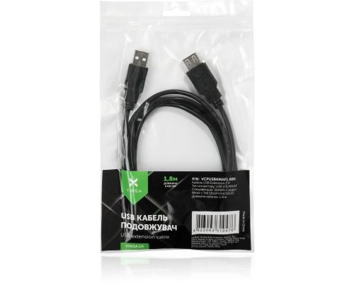 Дата кабель USB 2.0 AM/AF 1.8m Vinga (VCPUSBAMAF1.8BK)