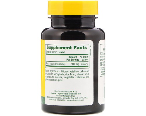 Вітамін Natures Plus Ніацинамід (В3), Niacinamide, 500 мг, 90 таблеток (NAP-01890)