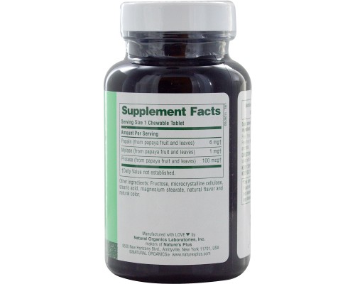 Трави Natures Plus Ферменти Папаї, 180 жувальних таблеток (NTP4460)