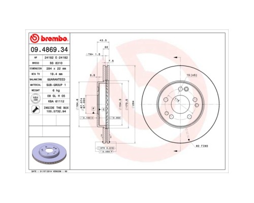 Гальмівний диск Brembo 09.4869.34