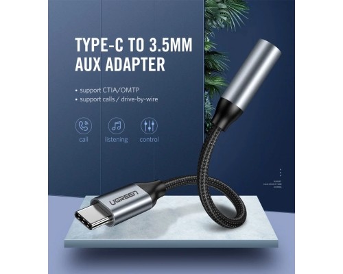 Перехідник Ugreen Type-C M to 3.5mm F Audio Adapter 10 сm AV142 (Gray) (30632)