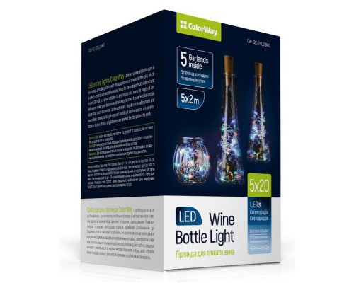 Гірлянда ColorWay пробка для пляшки на батарейках LED 20/2М (5шт/уп) кольорова (CW-GC-20L2BMC)
