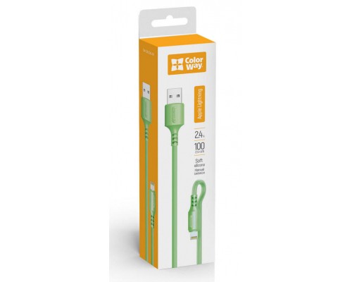 Дата кабель USB 2.0 AM to Lightning 1.0m soft silicone green ColorWay (CW-CBUL042-GR)