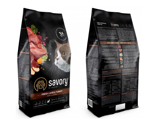 Сухий корм для кішок Savory Adult Cat Sensitive Digestion Fresh Lamb and Turkey 2 кг (4820232630082)