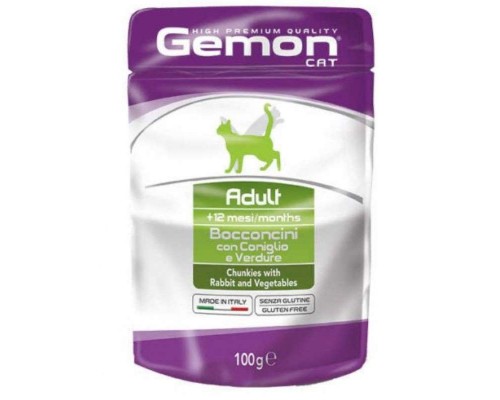 Вологий корм для кішок Gemon Cat Wet Adult кролик з овочами 100 г (8009470300926)