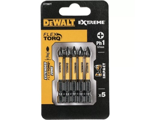 Набір біт DeWALT IMPACT TORSION, ударні, Philips, Ph1, L=57 мм, 5 шт (DT7997T)
