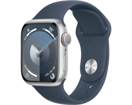 Смарт-годинник Apple Watch Series 9 GPS 41mm Silver Aluminium Case with Storm Blue Sport Band - M/L (MR913QP/A)
