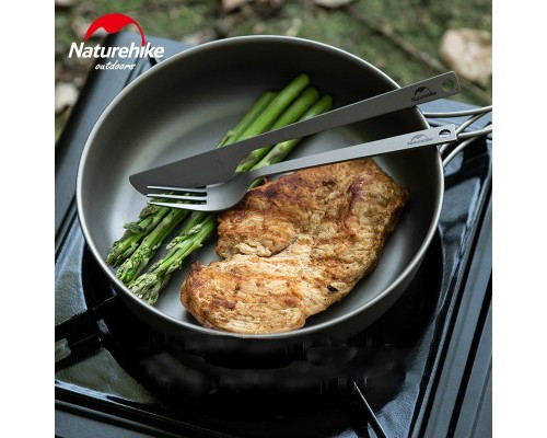 Набір туристичного посуду Naturehike ложка, виделка, ніж з титану NH19T011-D сірий з мішечком (6927595736739)