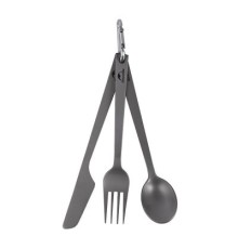Набір туристичного посуду Naturehike ложка, виделка, ніж з титану NH19T011-D сірий з мішечком (6927595736739)