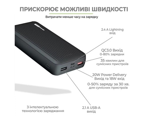 Батарея універсальна TechCharge 20000mAh, PD/18W, QC/3.0 (1742) Батарея універсальна TechCharge 20000mAh, PD/18W, QC/3.0 (1742)