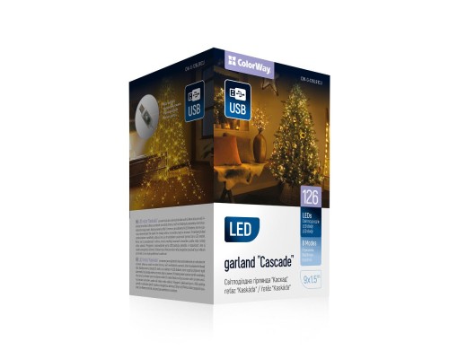 Гірлянда ColorWay Каскад LED 126 9 x 1.5 м 8 функцій (CW-G-126L91CU)
