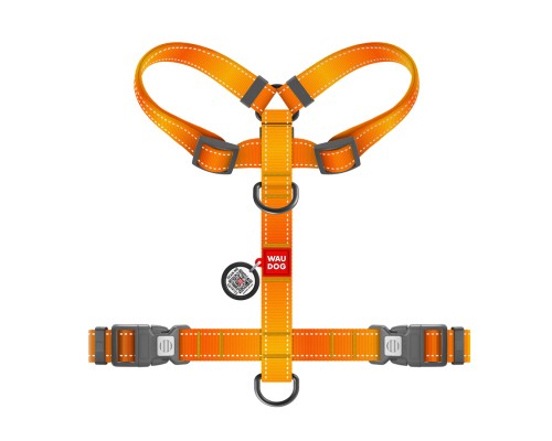 Шлея для собак WAUDOG Nylon Mono анатомічна H-подібна з QR паспортом, пластиковий фастекс, М помаранчева (54574)