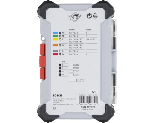 Набір біт Bosch Extra Hard Screwdriver Bit Set, 46шт, магнітний бітотримач, PH,PZ,T, SL, HEX, кейс (2.607.017.723)