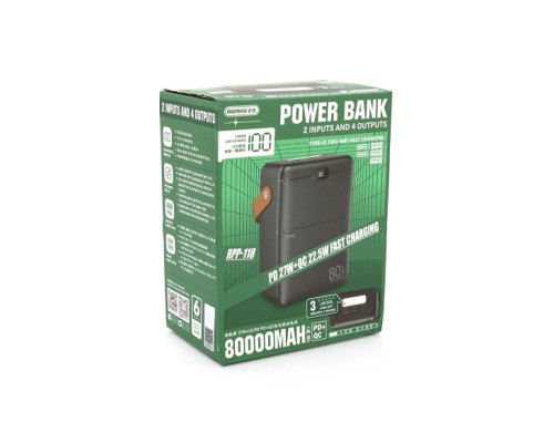 Батарея універсальна Remax 80000mAh, PD, QC/27W+22.5W, 3*USB, Type-C, Black (RPP-118)