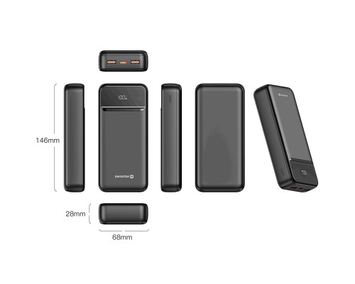 Батарея універсальна SWISSTEN 20000mAh POWER LINE II 22.5W PD QC Black (8595217490628)