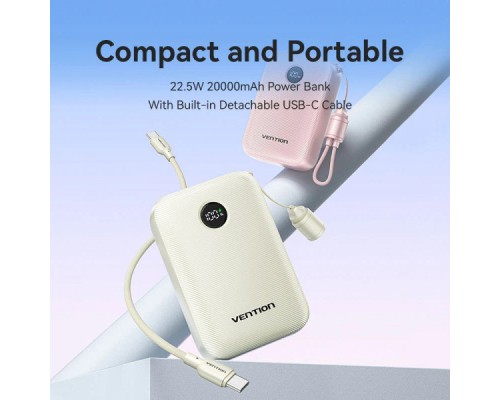 Батарея універсальна VENTION 20000mAh 22,5W Fast Charging, with built-in USB-C cable, Beige (FKBN0-C)