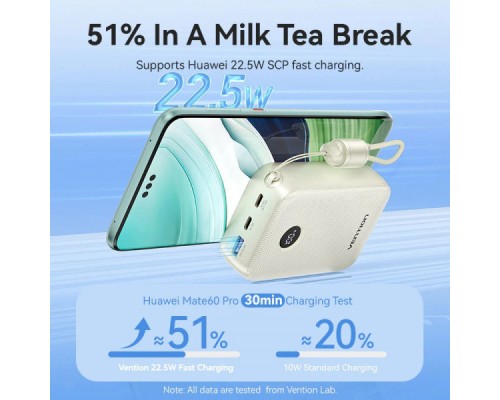 Батарея універсальна VENTION 20000mAh 22,5W Fast Charging, with built-in USB-C cable, Beige (FKBN0-C)