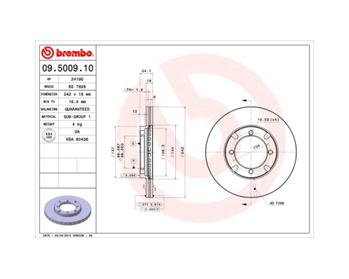 Гальмівний диск Brembo 09.5009.10