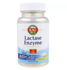 Пробіотики KAL Лактаза, Lactase Enzyme, 250 мг, 60 гелевих капсул (CAL-80206)
