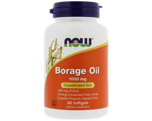 Трави Now Foods Олія огірника, Borage Oil, 1000 мг, 60 м'яких желатинових ка (NOW-01720)