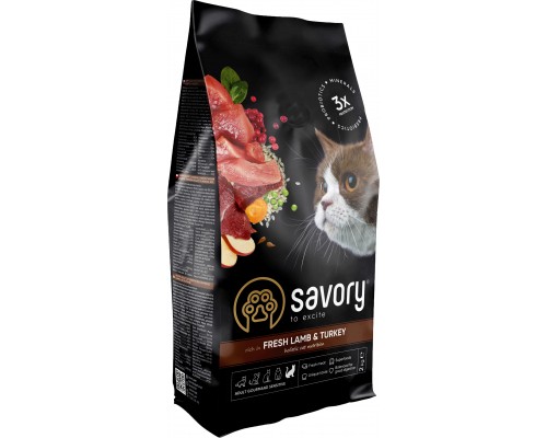 Сухий корм для кішок Savory Adult Cat Sensitive Digestion Fresh Lamb and Turkey 8 кг (4820232630099)