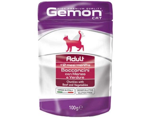 Вологий корм для кішок Gemon Cat Wet Adult яловичина з овочами 100 г (8009470300919)