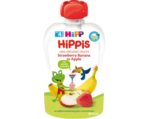Дитяче пюре HiPP HiPPiS Pouch Яблуко-полуниця-банан, 100 г (9062300133759)