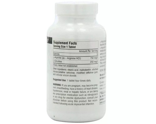 Амінокислота Source Naturals L-Аргінін L-Цитруліновий Комплекс 1000мг, 120 таблеток (SN2043) 