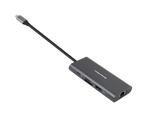 Концентратор PowerPlant USB-C to 2xUSB 3.0, 1xUSB 2.0, 1xType-C (PD), HDMI, SD, RJ45 (CA913497)