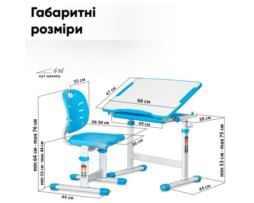 Парта зі стільцем Evo-kids Blue (Evo-06 Ergo BL)