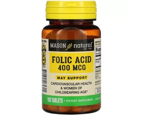Вітамін Mason Natural Фолієва кислота 400 мкг, Folic Acid, 100 таблеток (MAV-06531)