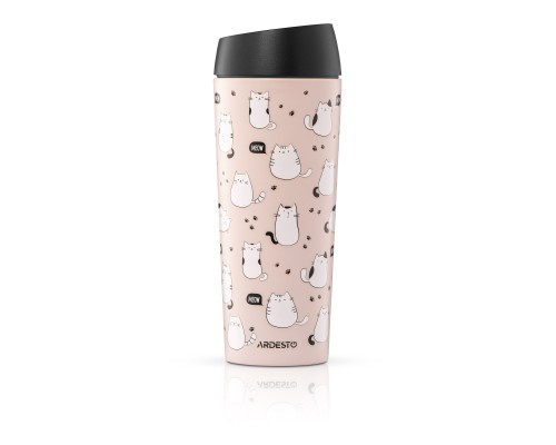 Термокружка Ardesto Coffee Time Cats 450мл, нержавіюча сталь, коричневий (AR2645FC)