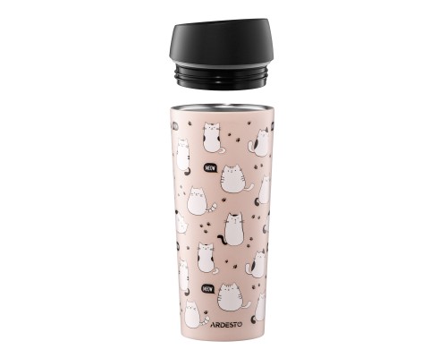Термокружка Ardesto Coffee Time Cats 450мл, нержавіюча сталь, коричневий (AR2645FC)