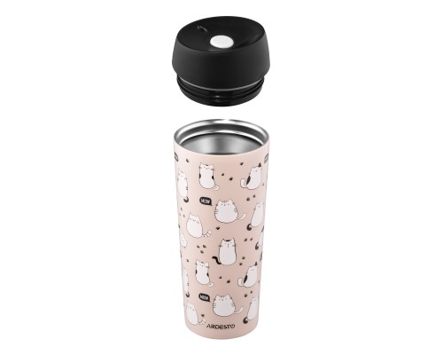 Термокружка Ardesto Coffee Time Cats 450мл, нержавіюча сталь, коричневий (AR2645FC)