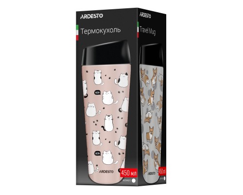 Термокружка Ardesto Coffee Time Cats 450мл, нержавіюча сталь, коричневий (AR2645FC)