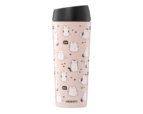Термокружка Ardesto Coffee Time Cats 450мл, нержавіюча сталь, коричневий (AR2645FC)