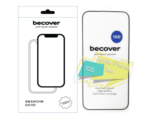 Скло захисне BeCover Apple iPhone 16e 10D Black (713235)