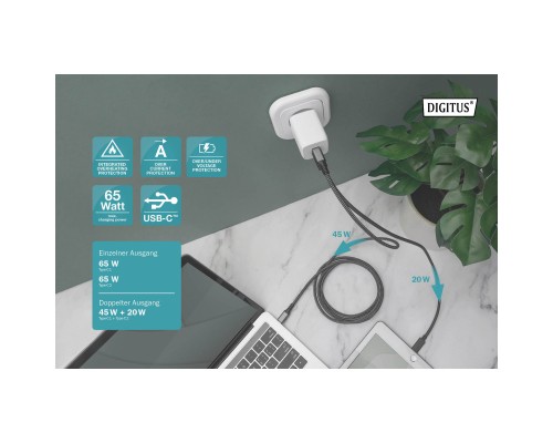 Зарядний пристрій Digitus 2xUSB-C PD65W GaN (DA-10063)
