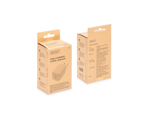 Зарядний пристрій Digitus 2xUSB-C PD65W GaN (DA-10063)