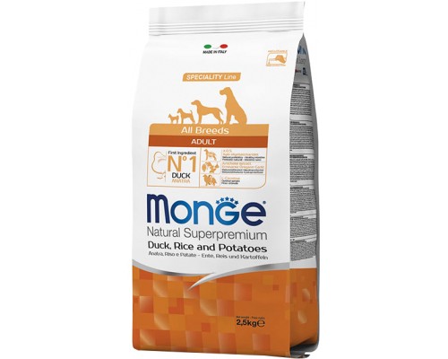 Сухий корм для собак Monge Dog All breeds Adult Duck&Rice зі смаком качки та рису 2.5 к (8009470011129)