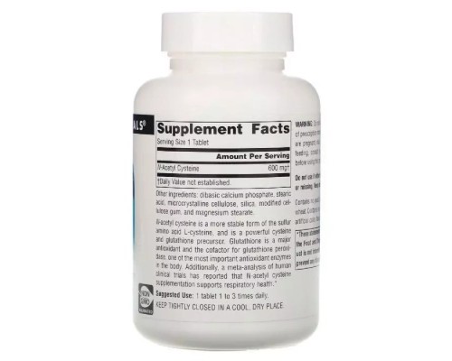 Амінокислота Source Naturals NAC (N-Ацетил-L-Цистеїн), 600 мг, N-Acetyl Cysteine, 30 таблеток (SN0849)