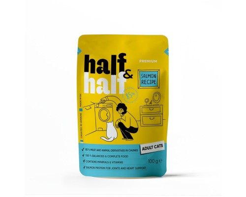 Вологий корм для кішок Half&Half шматочки з лососем у желе 100 г (4820261920901)