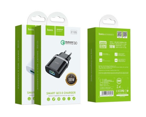 Зарядний пристрій HOCO C12Q Smart QC3.0 charger White (6931474716262)