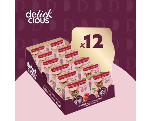 Вологий корм для кішок Delickcious Суп з курки з томатами та додаванням шпинату 80 г (4820269141551) Вологий корм для кішок Delickcious Суп з курки з томатами та додаванням шпинату 80 г (4820269141551)
